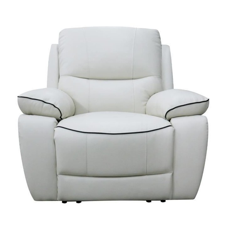 Fauteuil relax manuel - CASINO - Cuir blanc avec passepoil noir - L 10