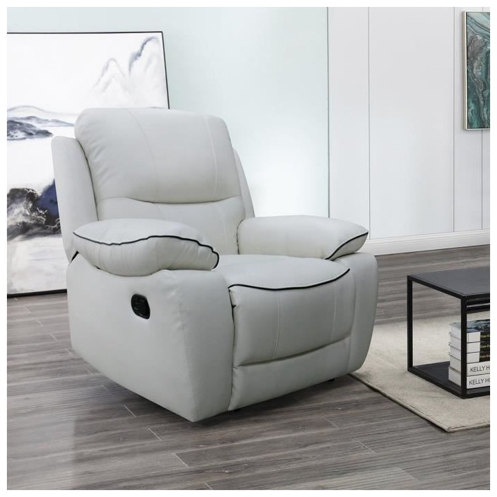 Fauteuil relax manuel - CASINO - Cuir blanc avec passepoil noir - L 10