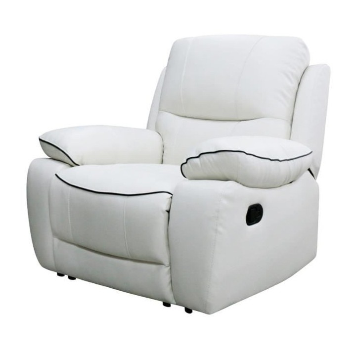 Fauteuil relax manuel - CASINO - Cuir blanc avec passepoil noir - L 10