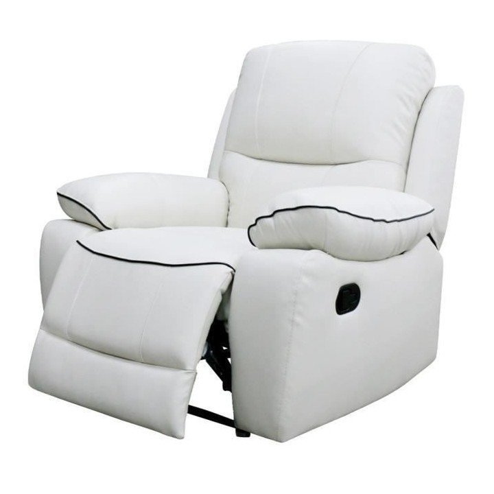 Fauteuil relax manuel - CASINO - Cuir blanc avec passepoil noir - L 10