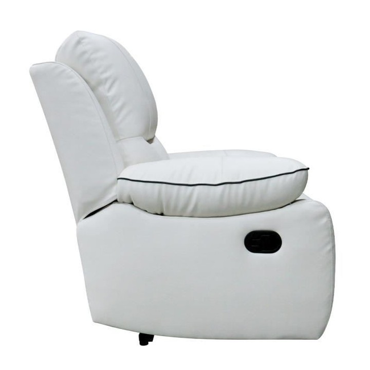 Fauteuil relax manuel - CASINO - Cuir blanc avec passepoil noir - L 10