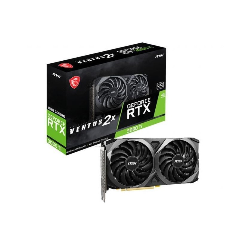 Carte Graphique - MSI - GeForce RTX 3060 Ti VENTUS 2X 8G OCV1 LHR - 8 Go - GDDR6 - PCIe 4.0 - HDMI / 3 X DisplayPort (912-V397-2