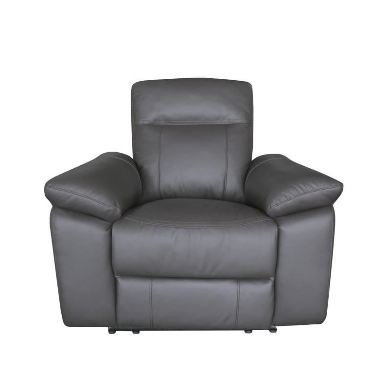 Fauteuil relax manuel - LEONARA - Cuir noir et marron - L 110 x P 96 x H 102 cm