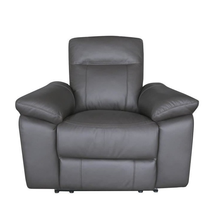 Fauteuil relax manuel - LEONARA - Cuir noir et marron - L 110 x P 96 x