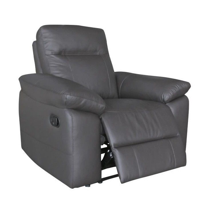 Fauteuil relax manuel - LEONARA - Cuir noir et marron - L 110 x P 96 x