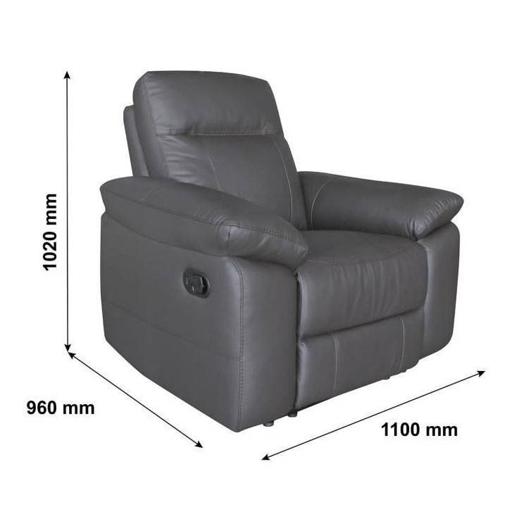 Fauteuil relax manuel - LEONARA - Cuir noir et marron - L 110 x P 96 x