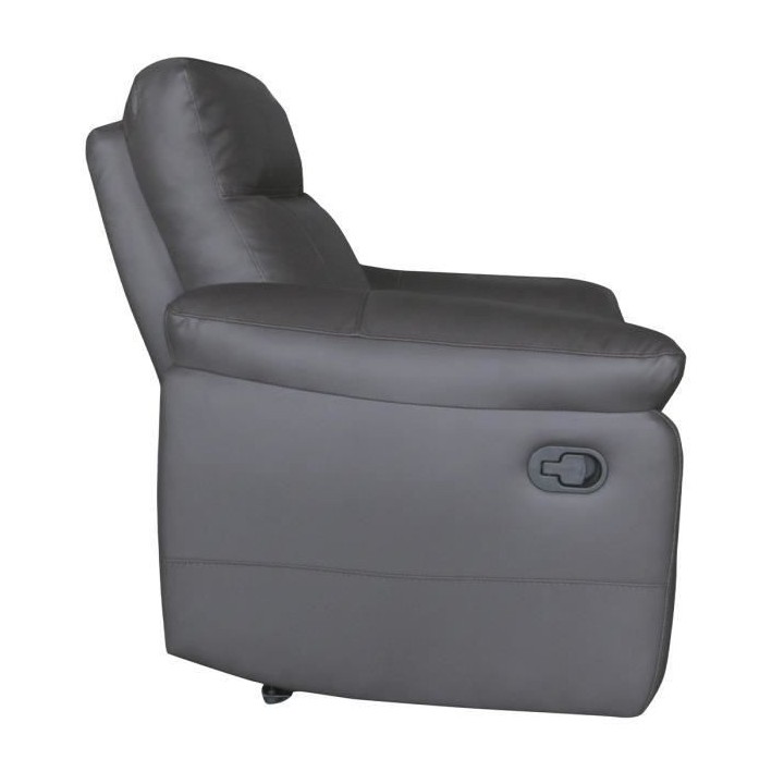 Fauteuil relax manuel - LEONARA - Cuir noir et marron - L 110 x P 96 x