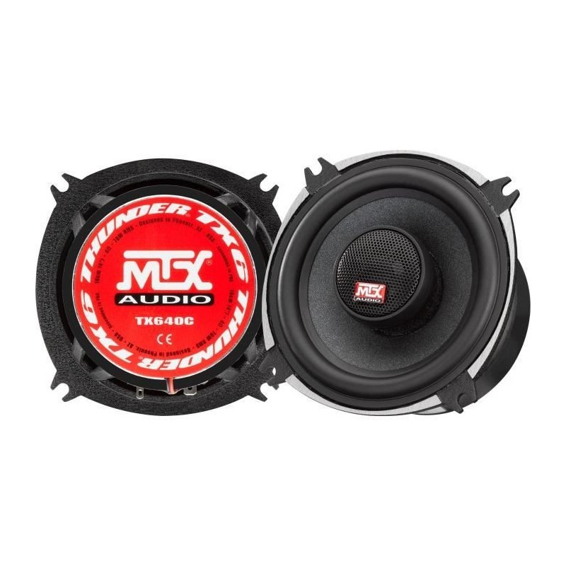 MTX TX640C Haut-parleurs voiture Coaxiaux 10cm 2 voies 70W RMS 4O Châssis alu Tweeters néodyme dôme soie Membrane pulpe célu