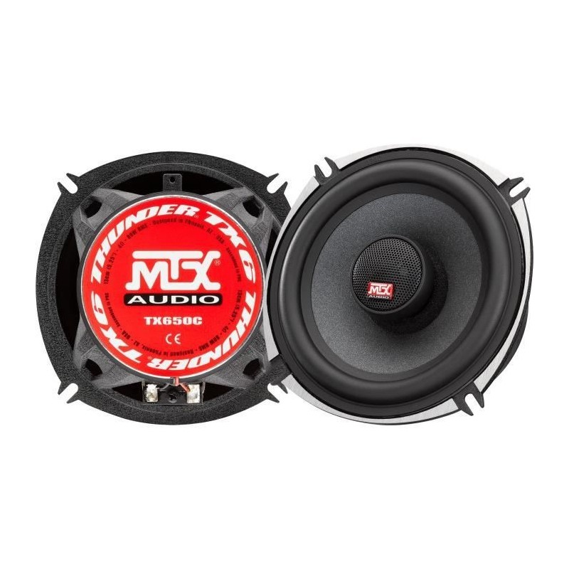 MTX TX650C Haut-parleurs voiture Coaxiaux 13cm 2 voies 80W RMS 4O châssis alu Tweeters néodyme dôme soie Membrane pulpe célu