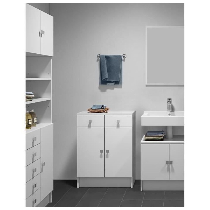 GALET Meuble de salle de bain - Blanc - 2 portes + 2 tiroirs - L 60 x