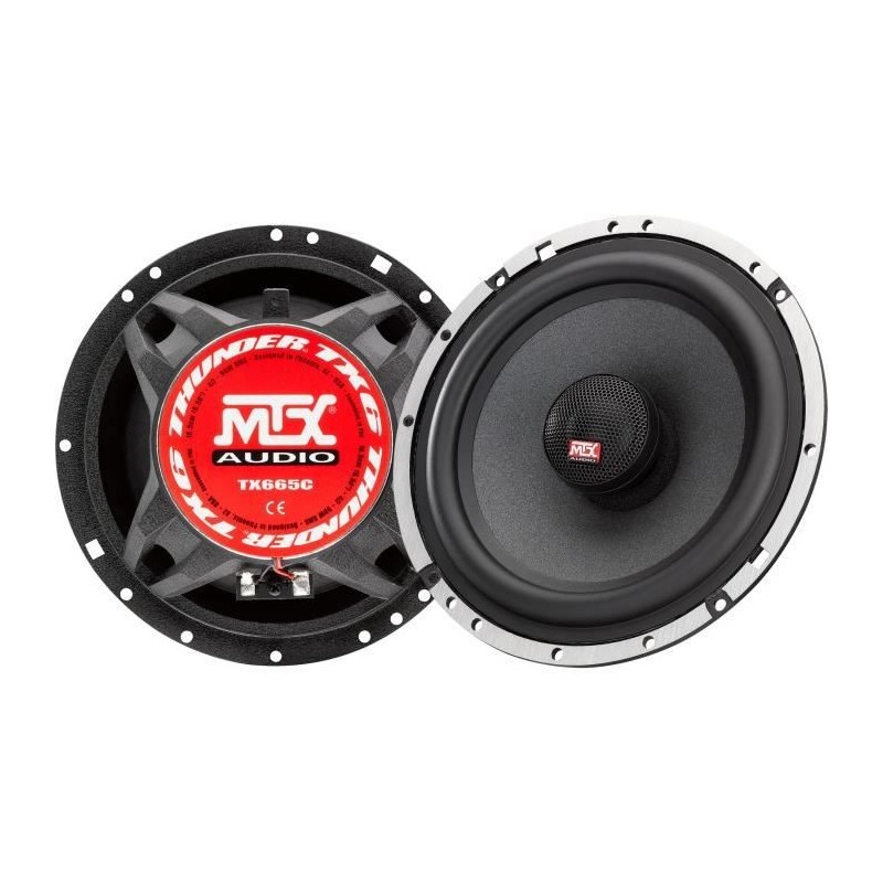 MTX TX665C Haut-parleurs voiture Coaxiaux 16,5cm 2 voies 90W RMS 4O Châssis alu Tweeters néodyme dôme soie Membrane pulpe cé