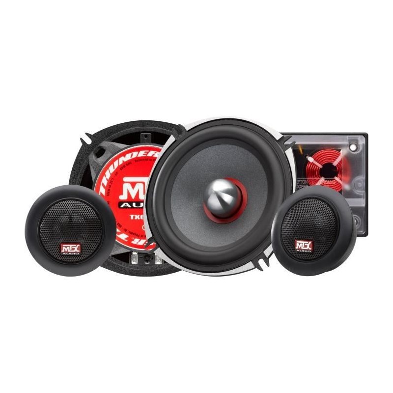 MTX TX650S Haut-parleurs voiture Kit 13cm 2 voies 80W RMS 4O Châssis alu Tweeters néodyme dôme soie Membrane pulpe célulose