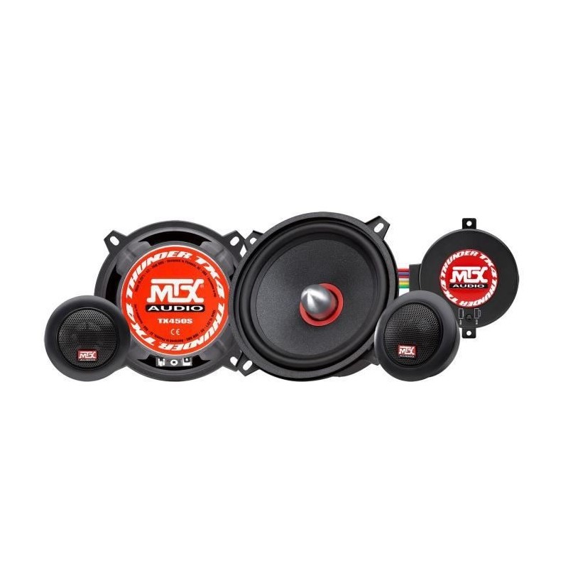 MTX TX450S Haut-parleurs voiture Kit 2 voies 13cm 70W RMS 4O Tweeters néodyme 25mm Membranes pulpe célulose