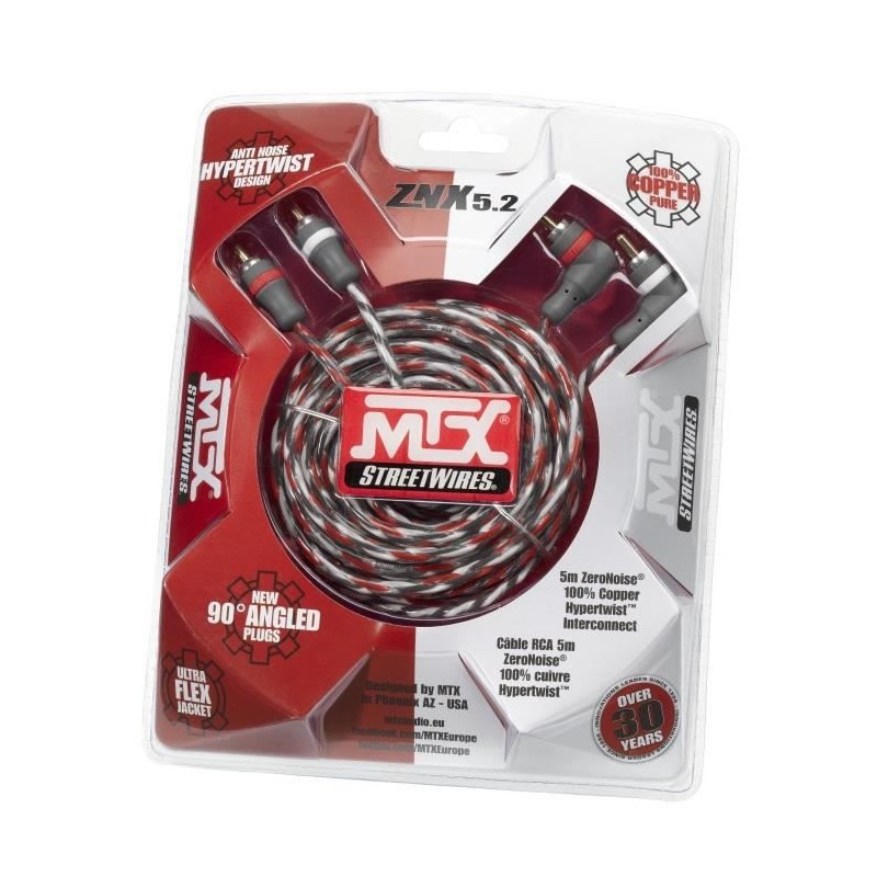 MTX ZNX5.2 Câble RCA ZeroNoise 5 metres symétrique 100% cuivre 3 blindages