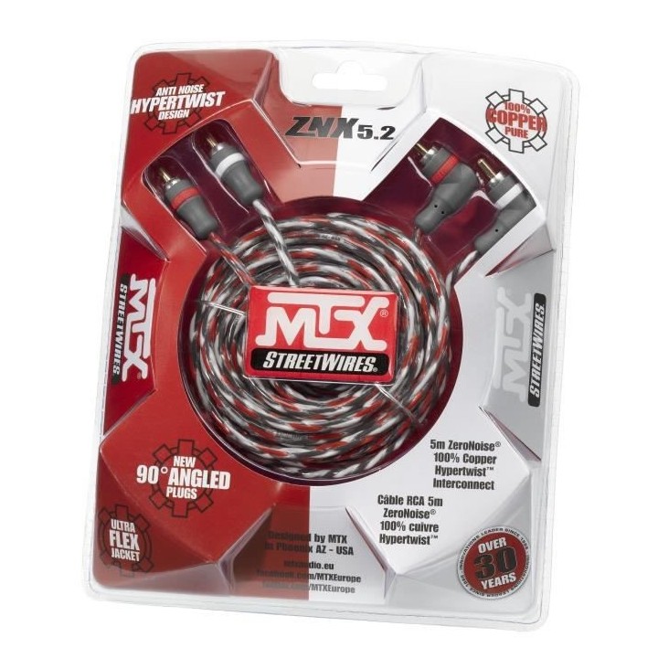 MTX ZNX5.2 Câble RCA ZeroNoise 5 metres symétrique 100% cuivre 3 bli