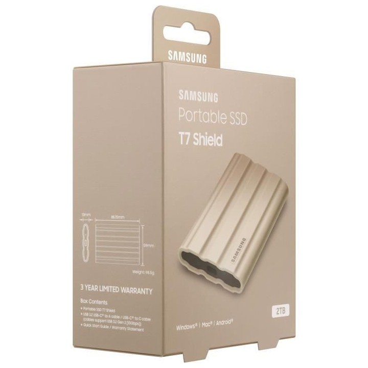 Disque SSD Externe - SAMSUNG - T7 Shield - 2 To - USB 3.2 Gen 2 (USB-C