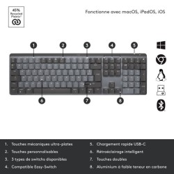 Logitech - Clavier Sans Fil- MX Mini - Mécanique - Rétroéclairé Performant - Touches Tactiles - Graphite