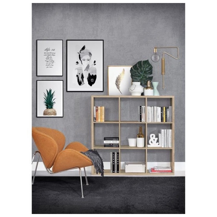 Etagere 9 niches - Décor papier chene sonoma - MAURO