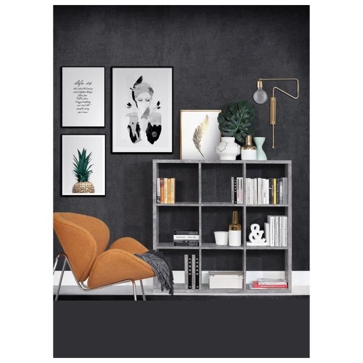 Etageres 9 niches - Décor optique béton gris clair - MAURO