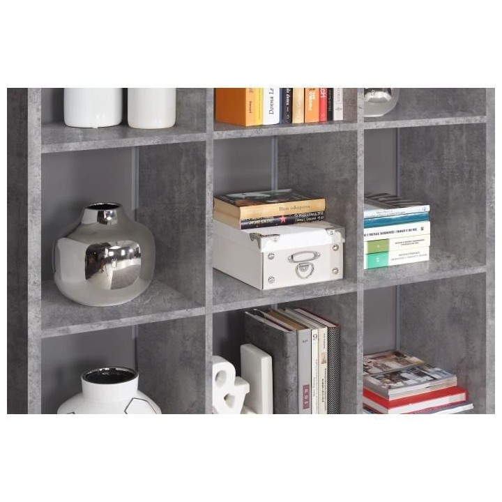 Etageres 9 niches - Décor optique béton gris clair - MAURO