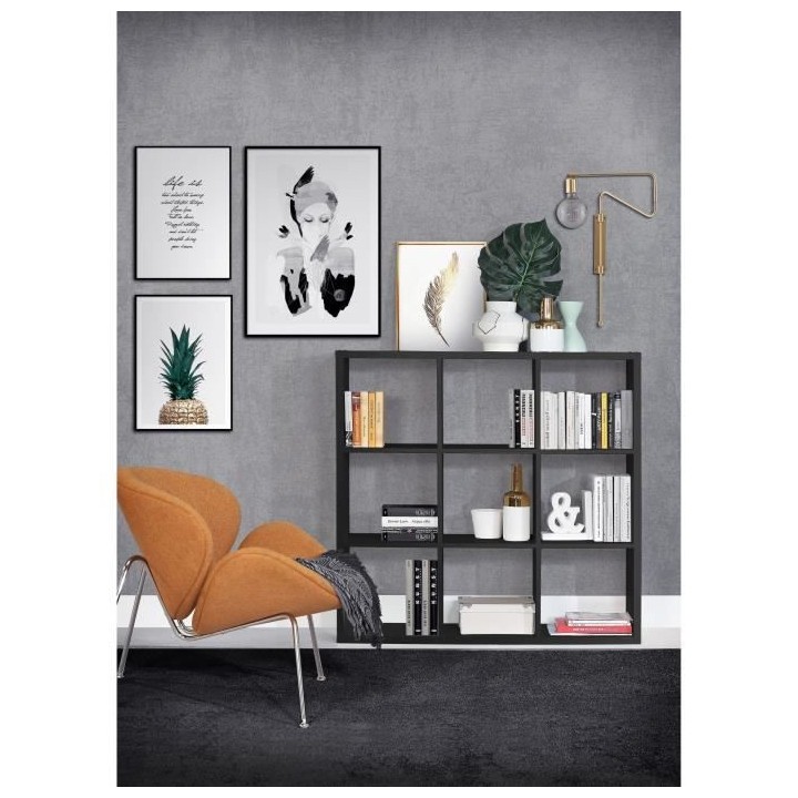 Etagere 9 niches - Décor papier noir - MAURO