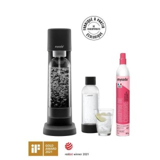 MYSODA Machine a Soda Woody Black, 1 cylindre de CO2, 1 bouteille 1L B