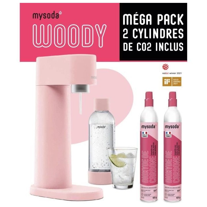 MYSODA P2C-WD002F-LP - Pack Machine a eau pétillante Woody Pink - 2 c