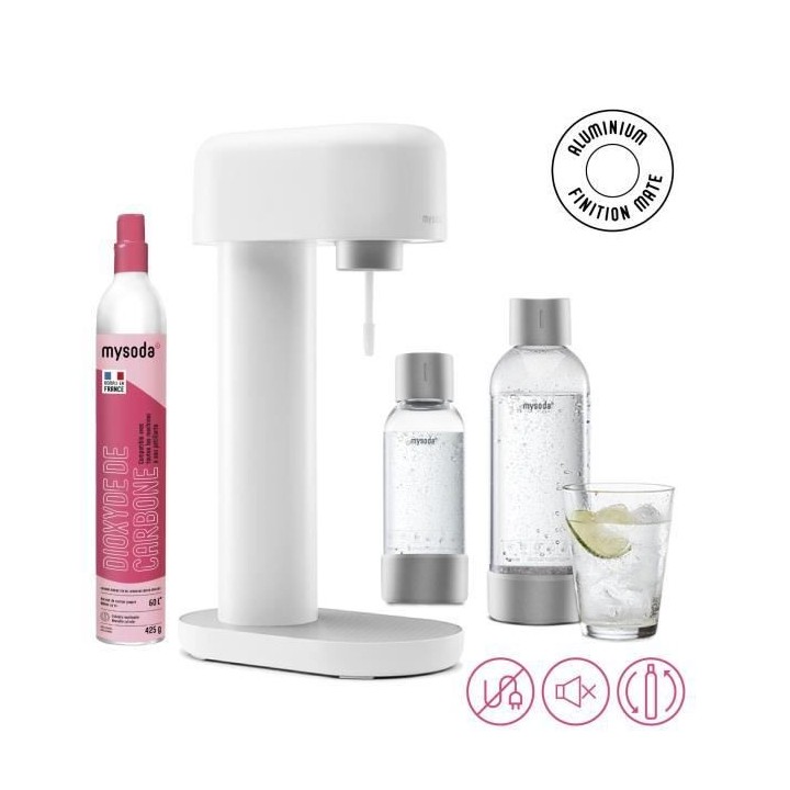MYSODA Machine a Soda Ruby White, 1 bouteille 0.5L , 1 bouteille 1L, 1