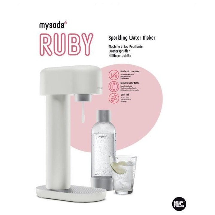 MYSODA Machine a Soda Ruby White, 1 bouteille 0.5L , 1 bouteille 1L, 1