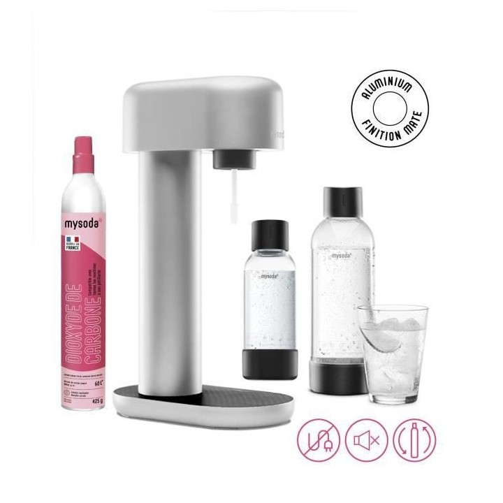 MYSODA Machine a Soda Ruby Silver, 1 bouteille 0.5L , 1 bouteille 1L,