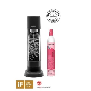 MYSODA Machine a Soda Woody Black, 1 bouteille de 1L, 1 cylindre de CO