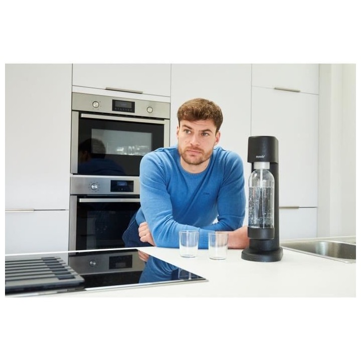 MYSODA Machine a Soda Woody Black, 1 bouteille de 1L, 1 cylindre de CO