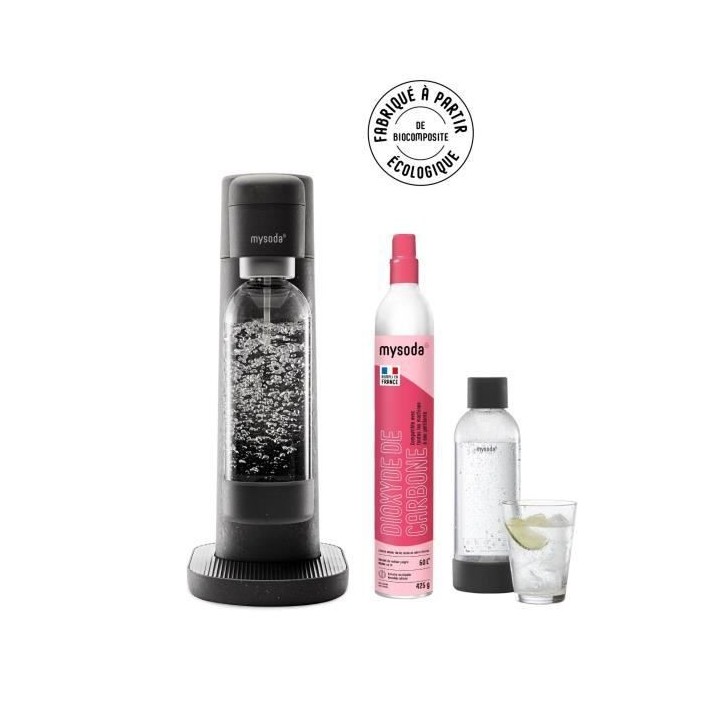 MYSODA Machine a Soda Toby Black, 1 bouteille de 0.5L, 1 bouteille de