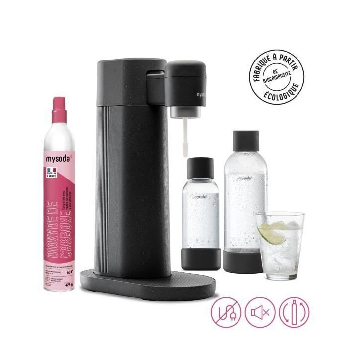 MYSODA Machine a Soda Toby Black, 1 bouteille de 0.5L, 1 bouteille de