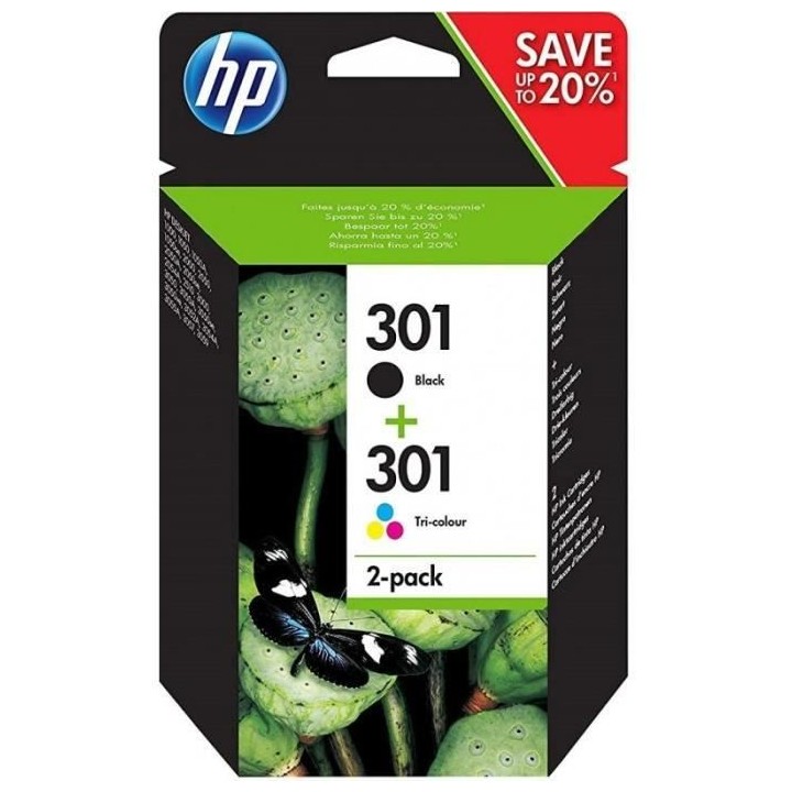 HP 301 Pack de 2 cartouches d'encre noire et trois couleurs authentiqu