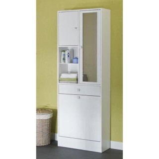 GALET Armoire de toilette - 2 portes + 1 paniere a linge + 1 tiroir Mi