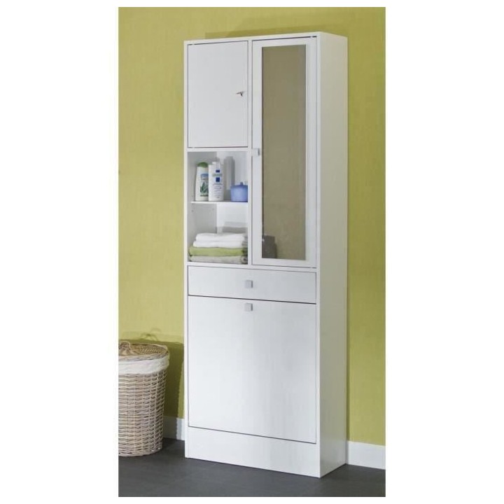 GALET Armoire de toilette - 2 portes + 1 paniere a linge + 1 tiroir Mi