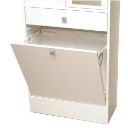 GALET Armoire de toilette - 2 portes + 1 paniere a linge + 1 tiroir Miroir - Blanc mat - L 63 x P 30 x H 181 cm - SYMBIOSIS