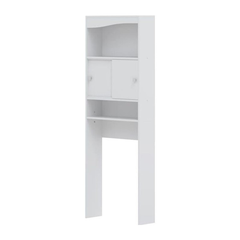 GALET Meuble WC ou machine a laver - Blanc mat - 2 portes coulissantes + 3 niches - L 64 x P 19 x H 178 cm - SYMBIOSIS