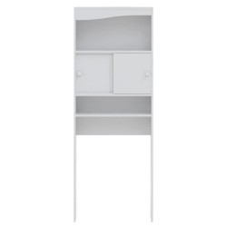 GALET Meuble WC ou machine a laver - Blanc mat - 2 portes coulissantes + 3 niches - L 64 x P 19 x H 178 cm - SYMBIOSIS