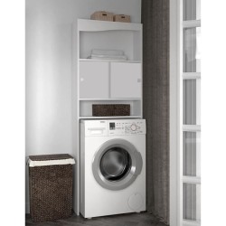 GALET Meuble WC ou machine a laver - Blanc mat - 2 portes coulissantes + 3 niches - L 64 x P 19 x H 178 cm - SYMBIOSIS