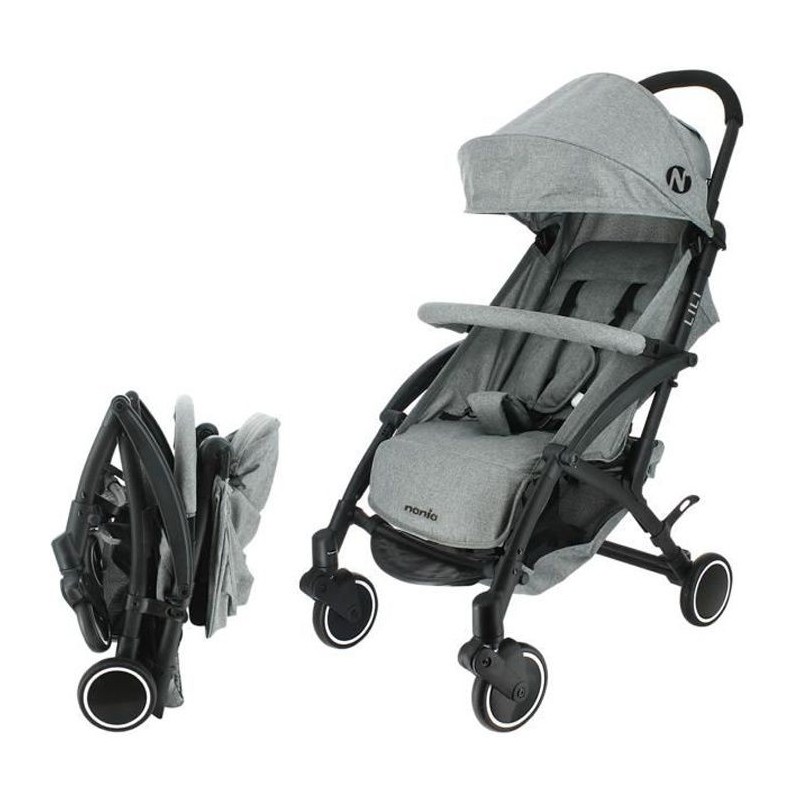 NANIA Poussette compacte Lili - 0-36 mois - Jusqu'a 15kg - Dossier inclinable - Roues pivotantes a suspensions - Gris