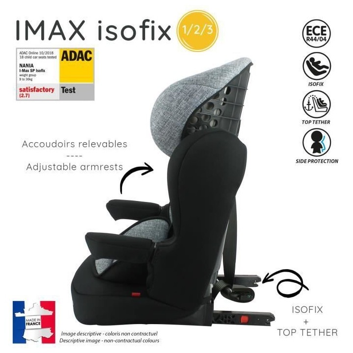 Nania Siege auto isofix IMAX groupe 1/2/3 (9-36kg) grand confort - Gri