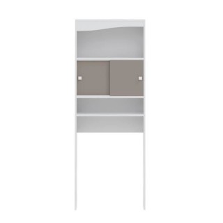 WAVE Meuble WC - Blanc et Taupe - 2 portes coulissantes + 3 niches - L