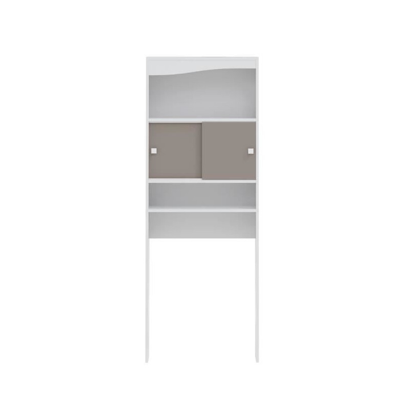 WAVE Meuble WC - Blanc et Taupe - 2 portes coulissantes + 3 niches - L 64 x P 19 x H 178 cm - SYMBIOSIS