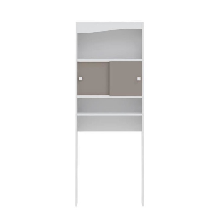 WAVE Meuble WC - Blanc et Taupe - 2 portes coulissantes + 3 niches - L