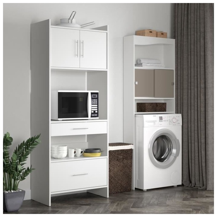WAVE Meuble WC - Blanc et Taupe - 2 portes coulissantes + 3 niches - L