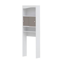 WAVE Meuble WC - Blanc et Taupe - 2 portes coulissantes + 3 niches - L 64 x P 19 x H 178 cm - SYMBIOSIS