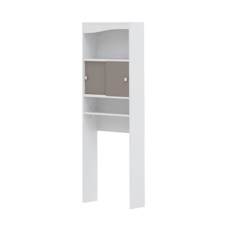 WAVE Meuble WC - Blanc et Taupe - 2 portes coulissantes + 3 niches - L