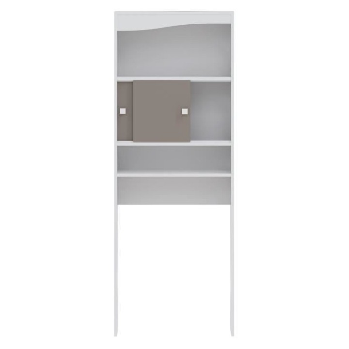 WAVE Meuble WC - Blanc et Taupe - 2 portes coulissantes + 3 niches - L